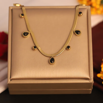 Dainty Black Drop 18K Gold PVD Necklace