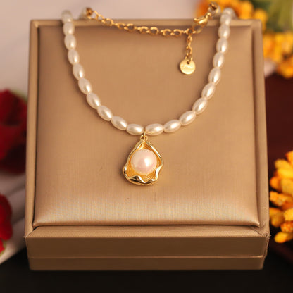 Lustrous Pearl Charm 18K Gold PVD Necklace