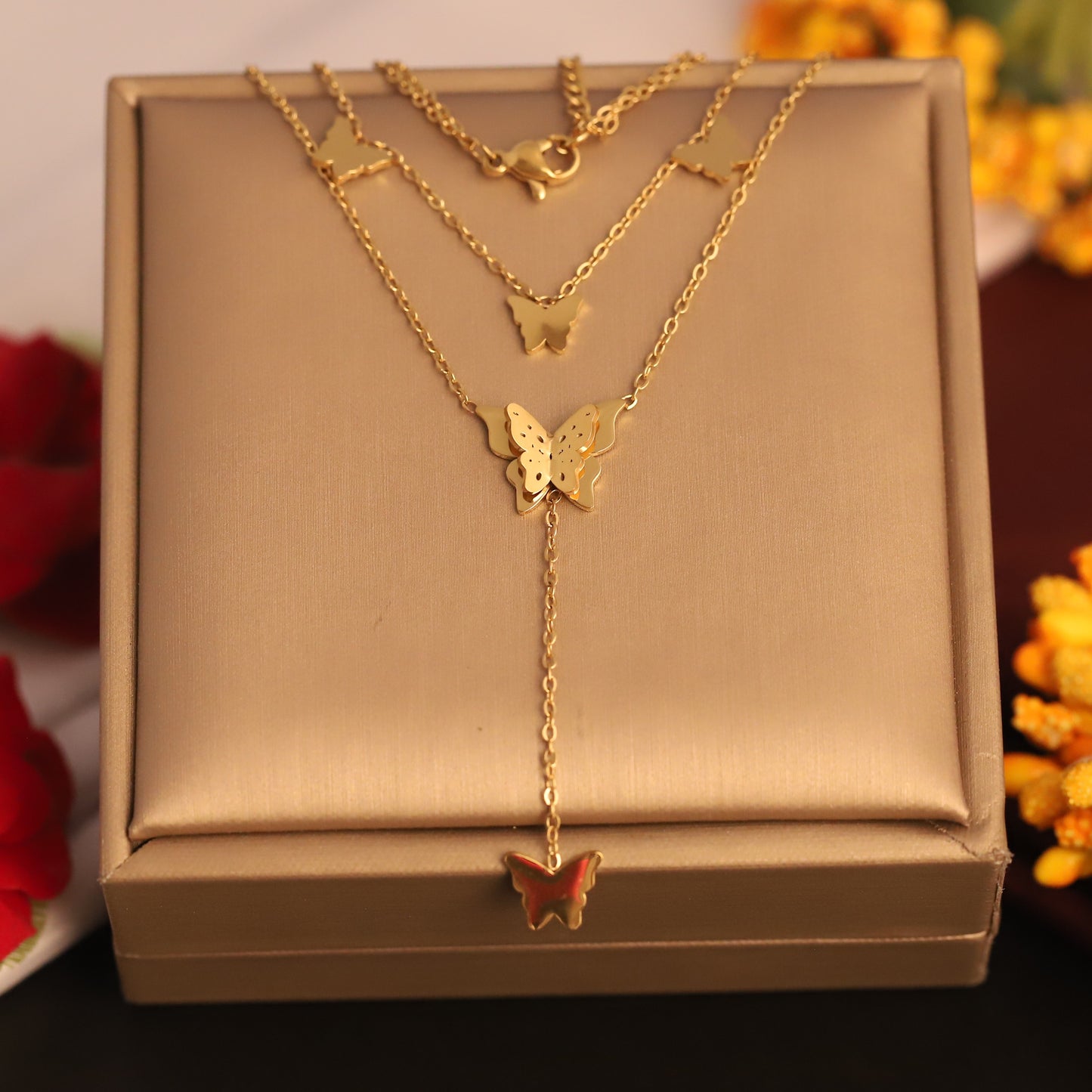 Flutter 18K Gold-Plated PVD Layered Butterfly Necklace