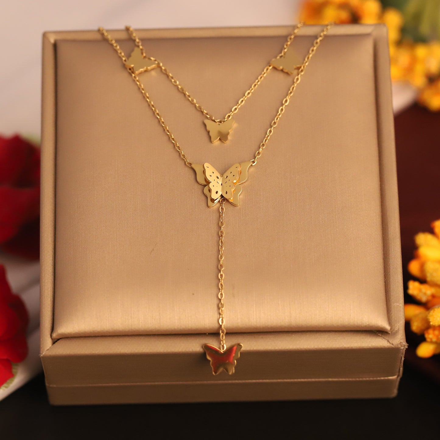 Flutter 18K Gold-Plated PVD Layered Butterfly Necklace