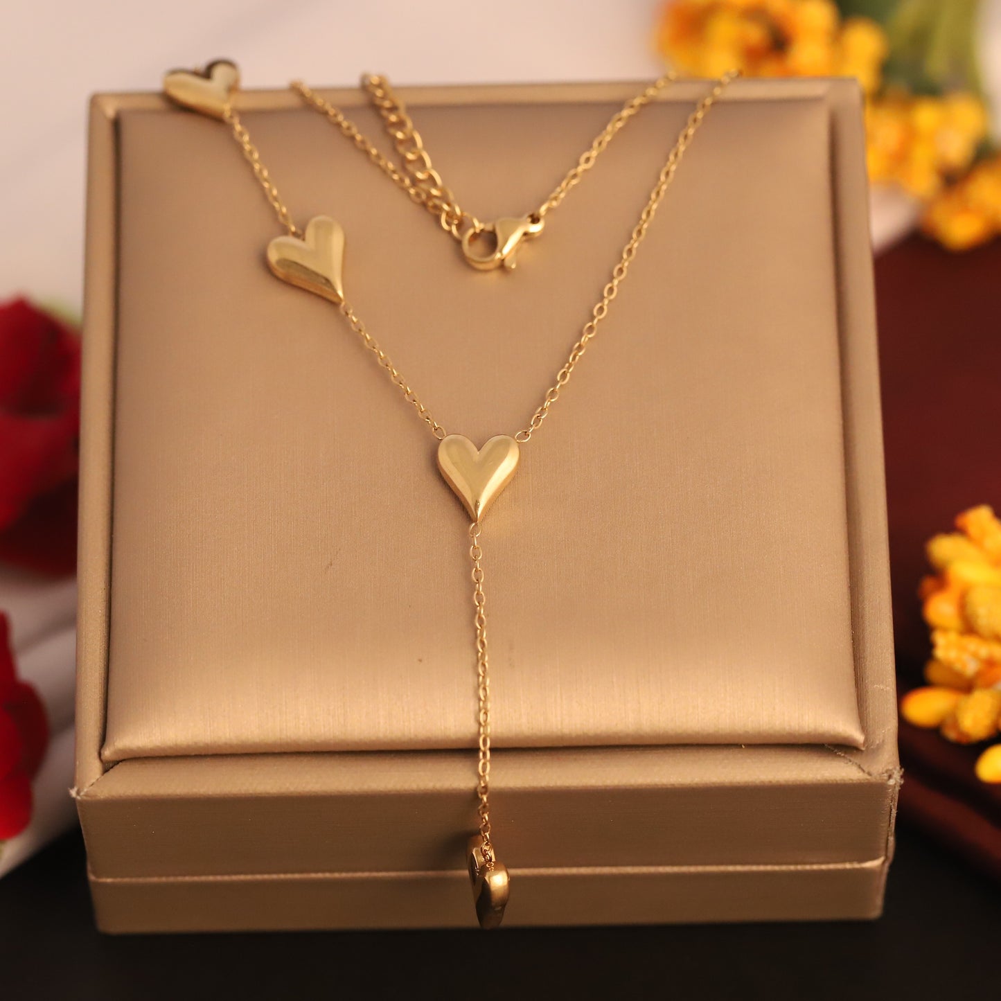 Triple Heart 18K Gold PVD Necklace