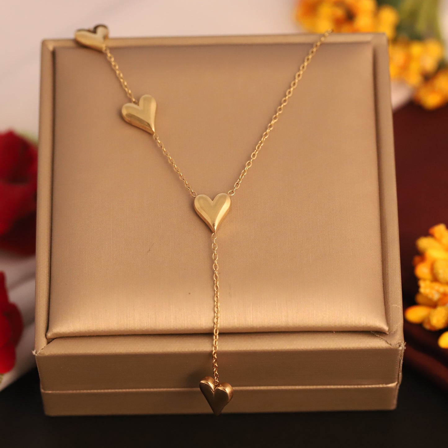 Triple Heart 18K Gold PVD Necklace