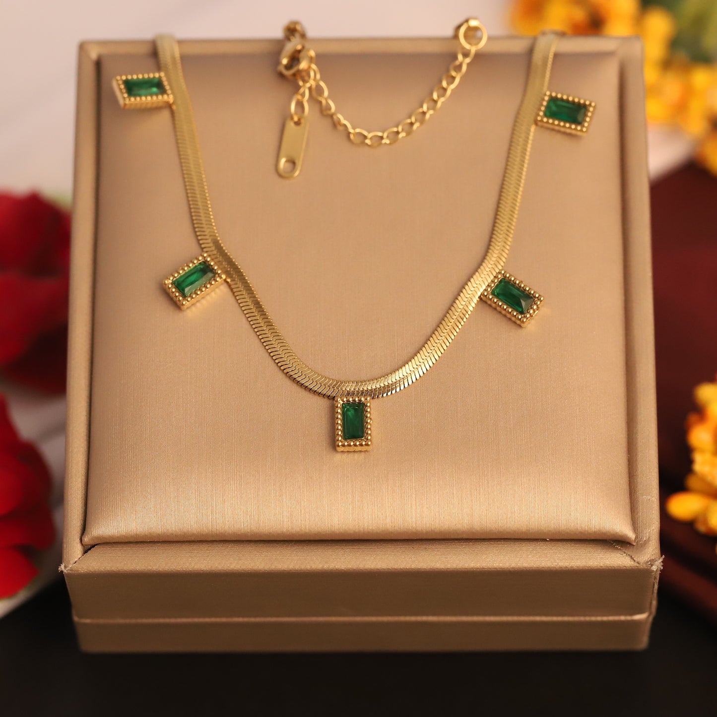 Green Radiance Snake Chain 18K Gold PVD Necklace