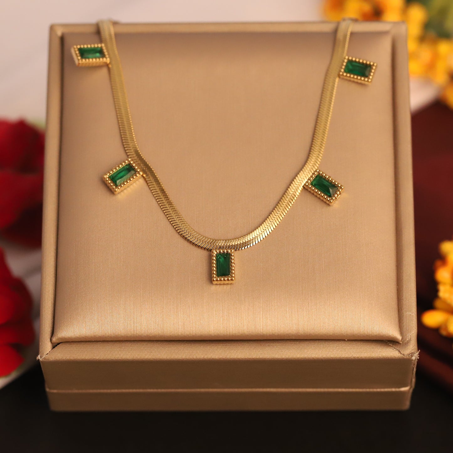 Green Radiance Snake Chain 18K Gold PVD Necklace
