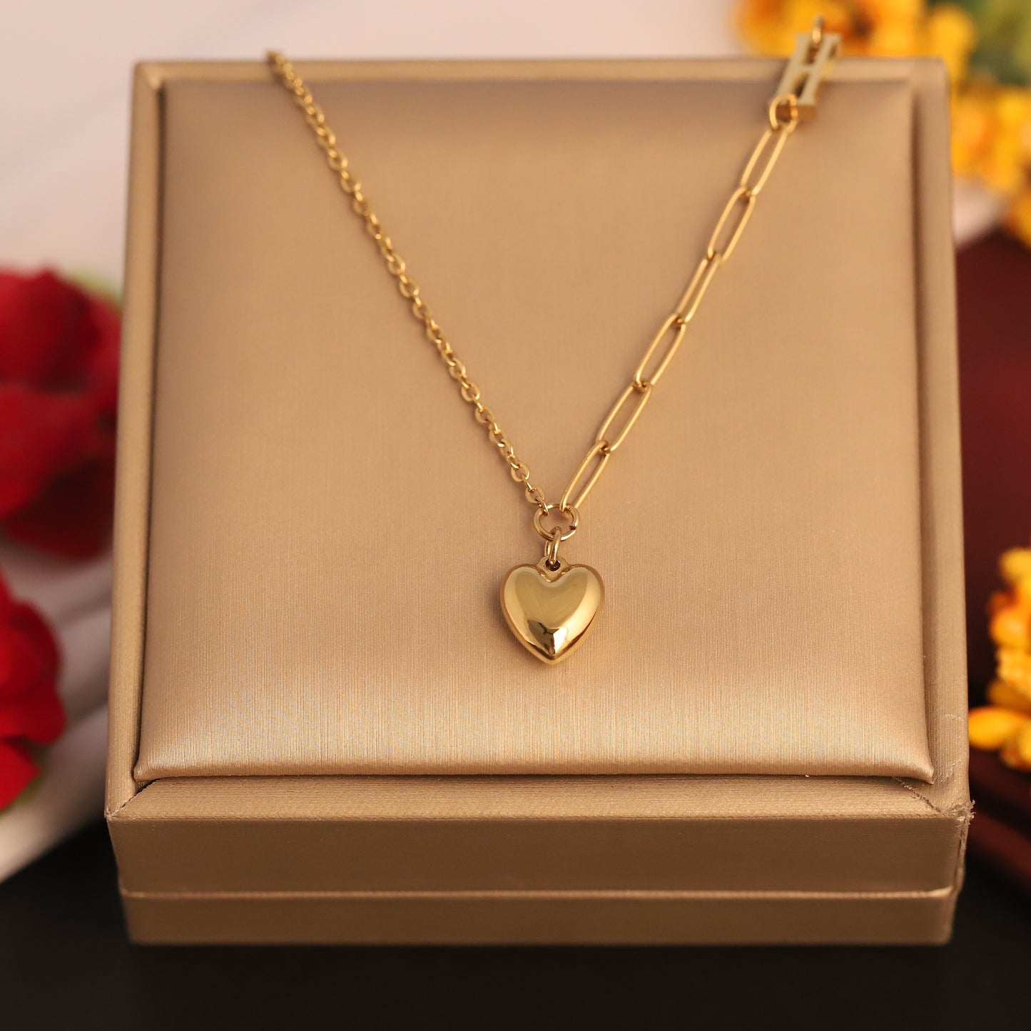 Duet Chain Heart 18K Gold PVD Necklace