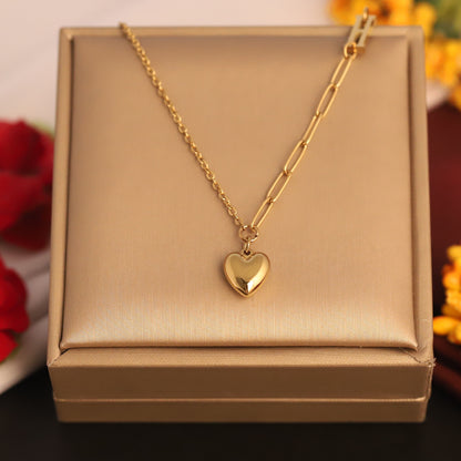 Duet Chain Heart 18K Gold PVD Necklace