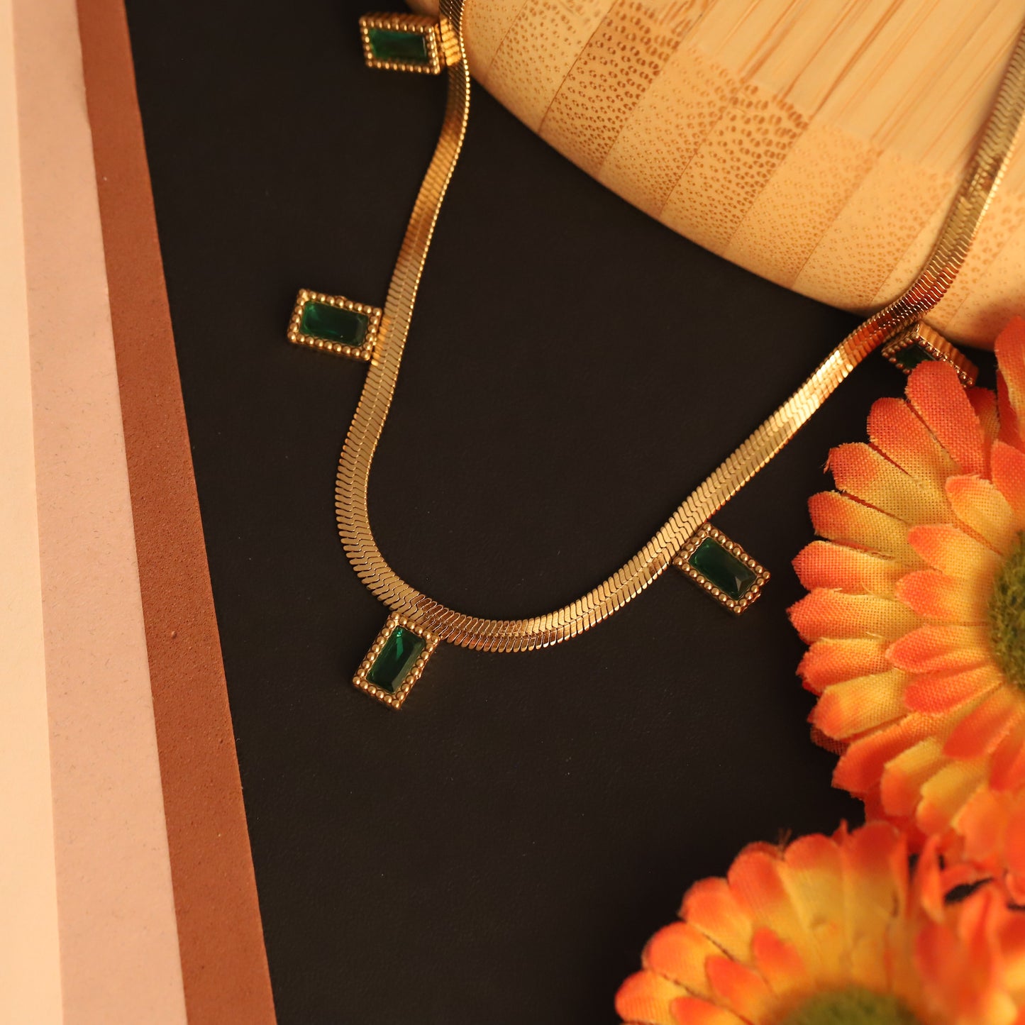 Green Radiance Snake Chain 18K Gold PVD Necklace