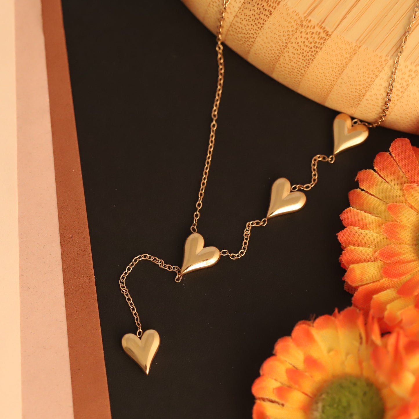 Triple Heart 18K Gold PVD Necklace