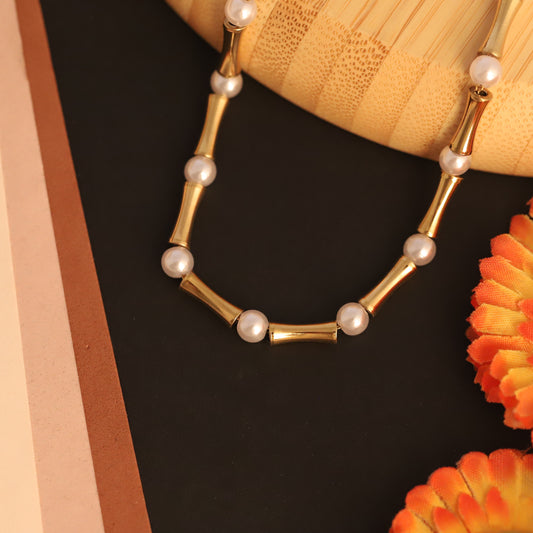 Modern Pearl Bar 18K Gold PVD Necklace
