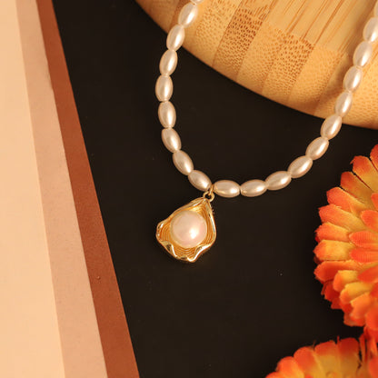 Lustrous Pearl Charm 18K Gold PVD Necklace