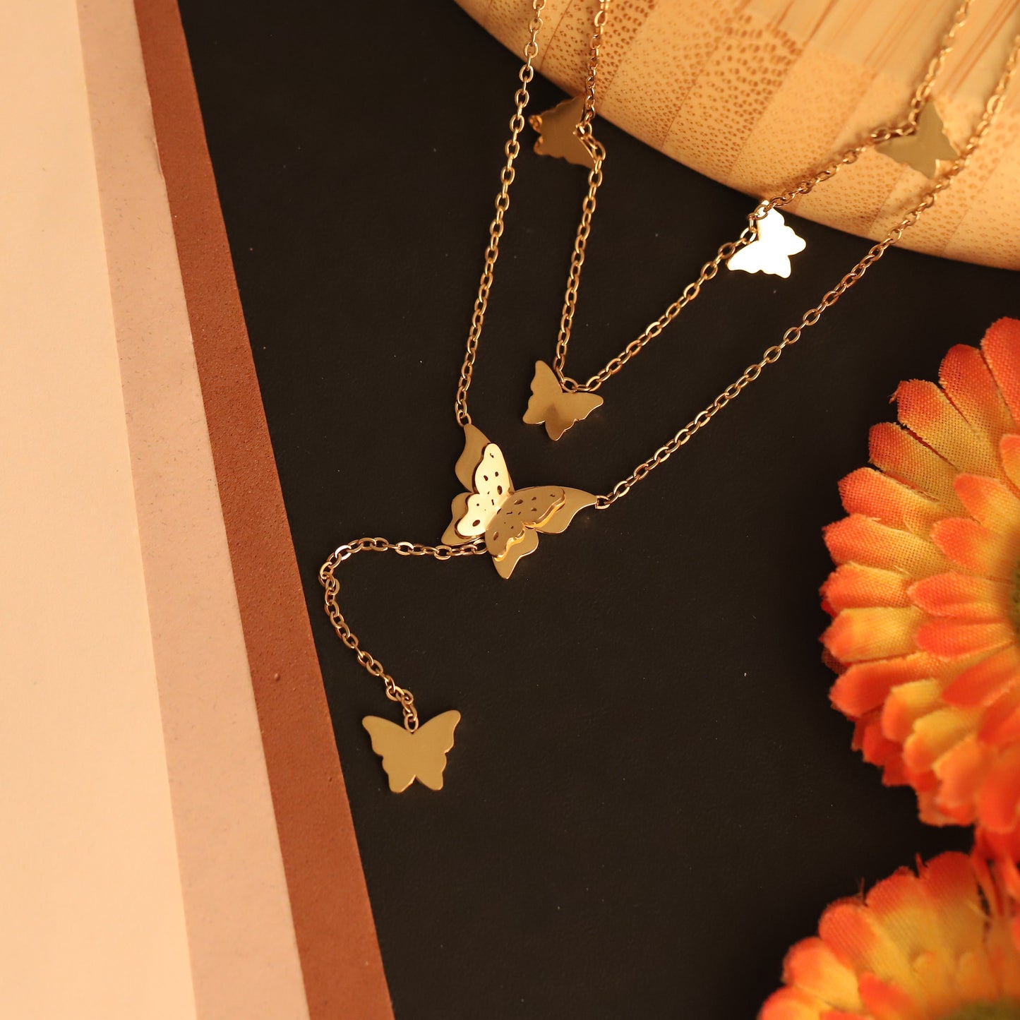 Flutter 18K Gold-Plated PVD Layered Butterfly Necklace