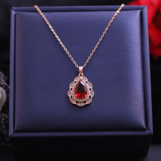 Crimson Drop Rose Gold Pendant Necklace