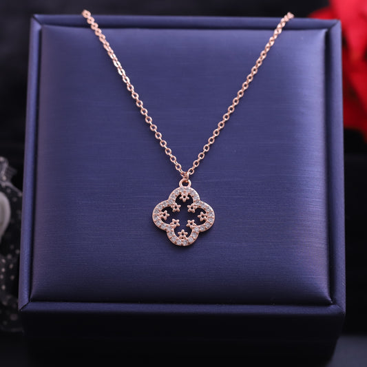 Crystal Clover Silver Pendant Necklace
