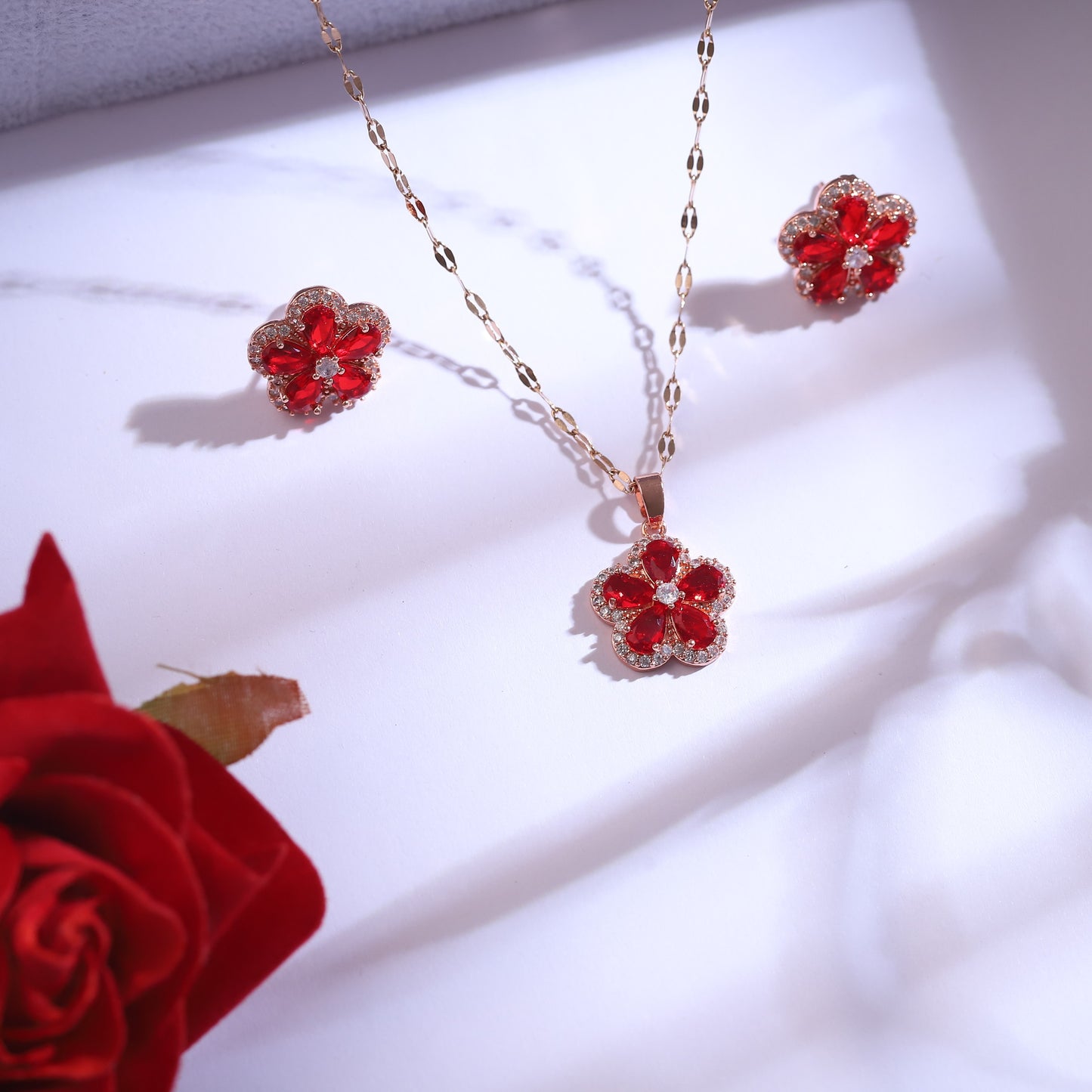 Rosalia Radiance Rose Gold Plated Floral Set
