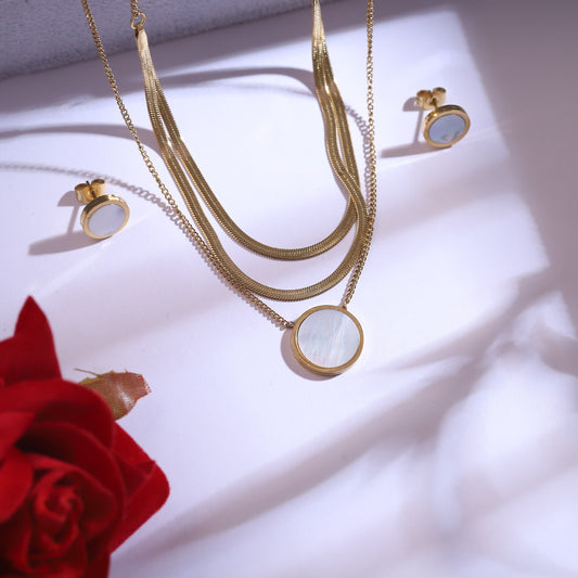Luna Shell 18K Gold PVD Layered Necklace Set