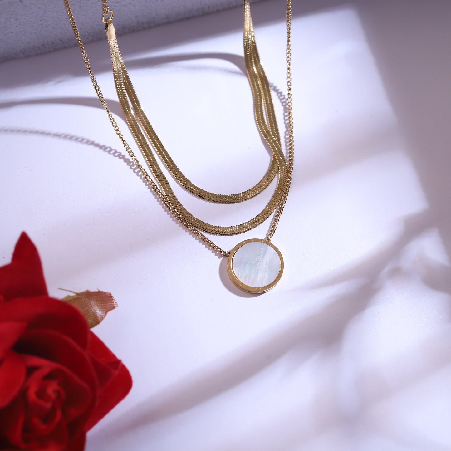 Luna Shell 18K Gold PVD Layered Necklace Set