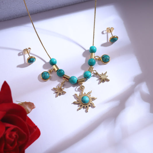 Solar Soul 18K Gold PVD & Turquoise Charm Necklace