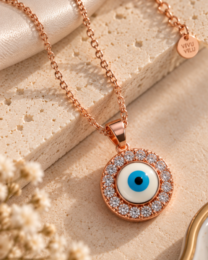 Evil Eye Halo Medallion Necklace