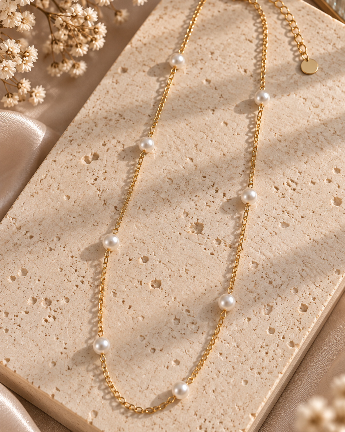 Floating Pearl Station Chain Necklace