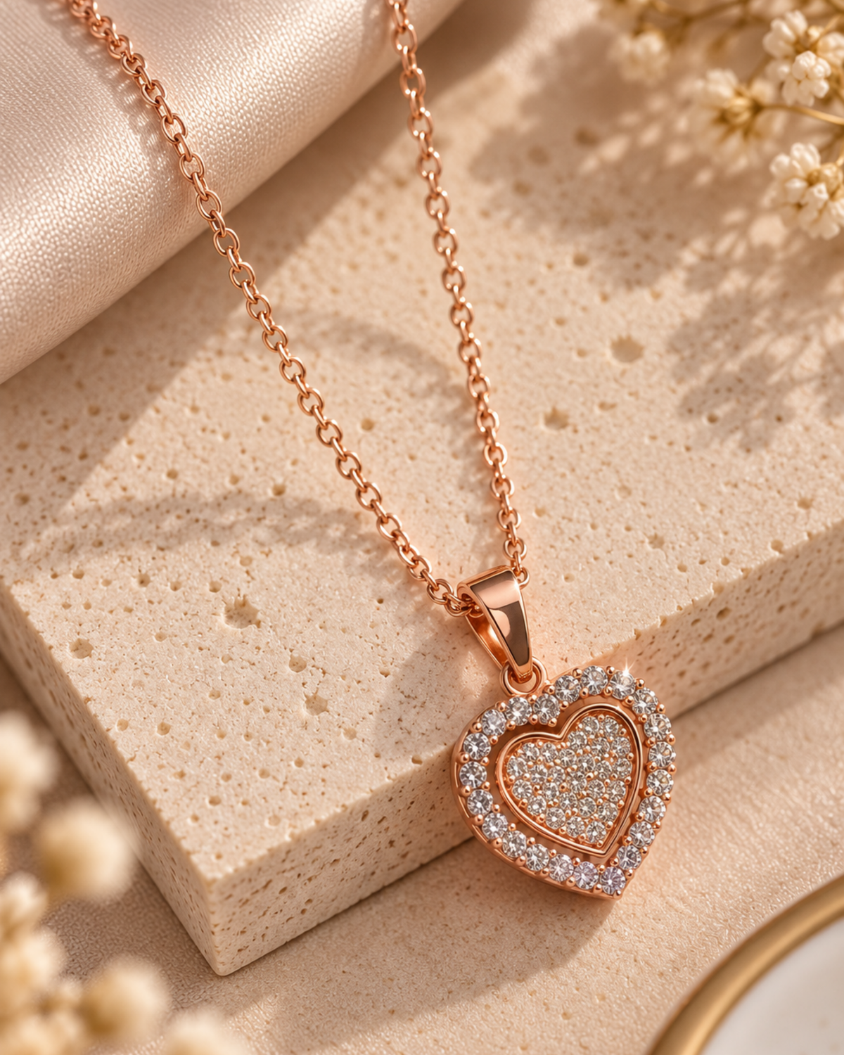 Rose Gold Pavé Heart Necklace