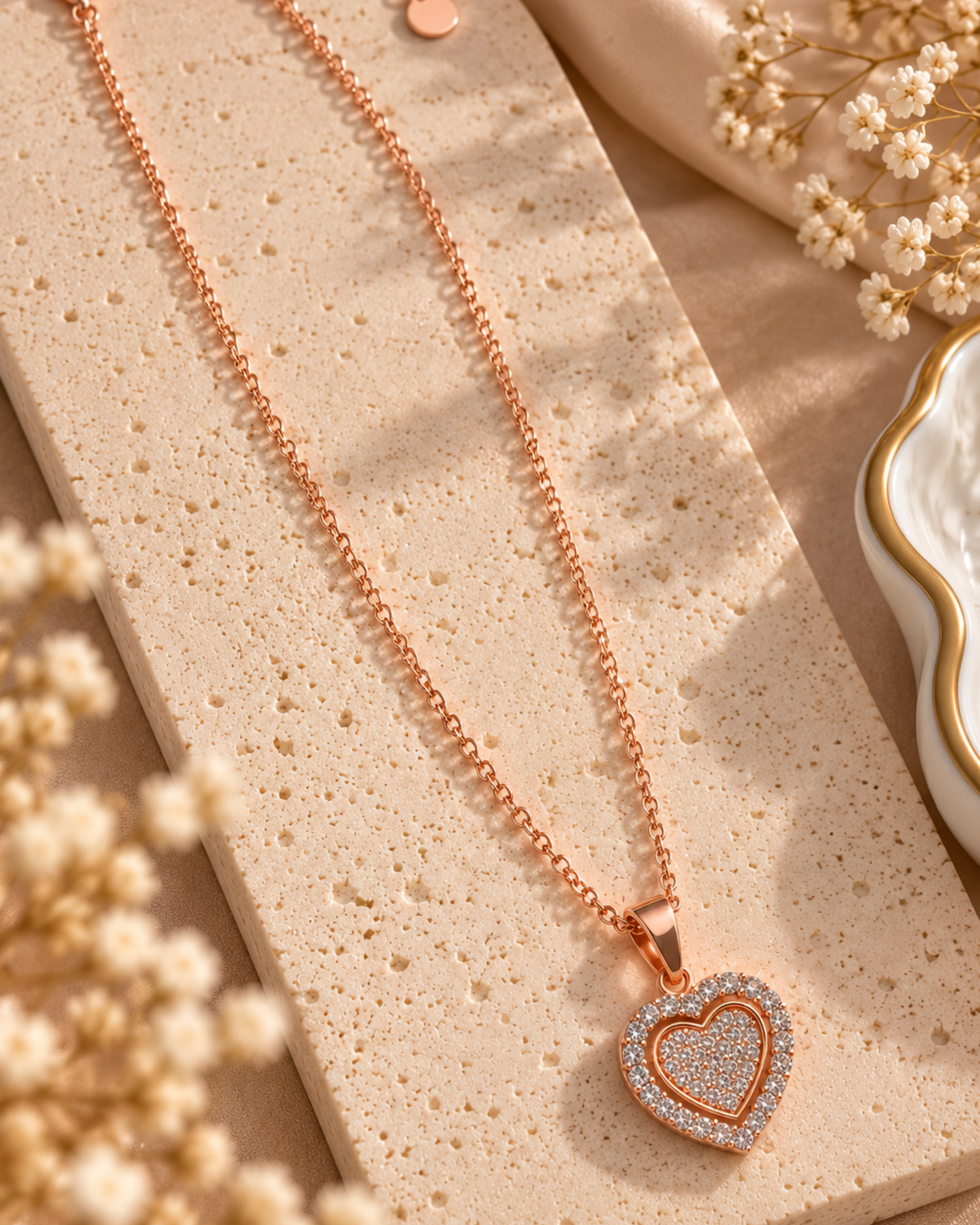 Rose Gold Pavé Heart Necklace