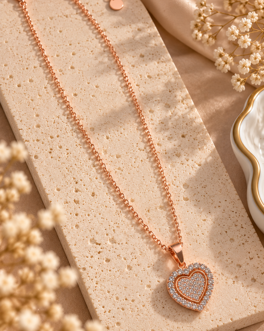 Rose Gold Pavé Heart Necklace