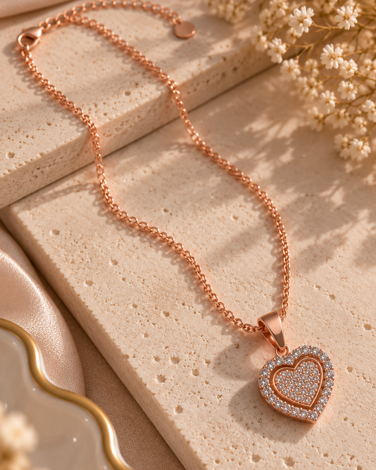 Rose Gold Pavé Heart Necklace
