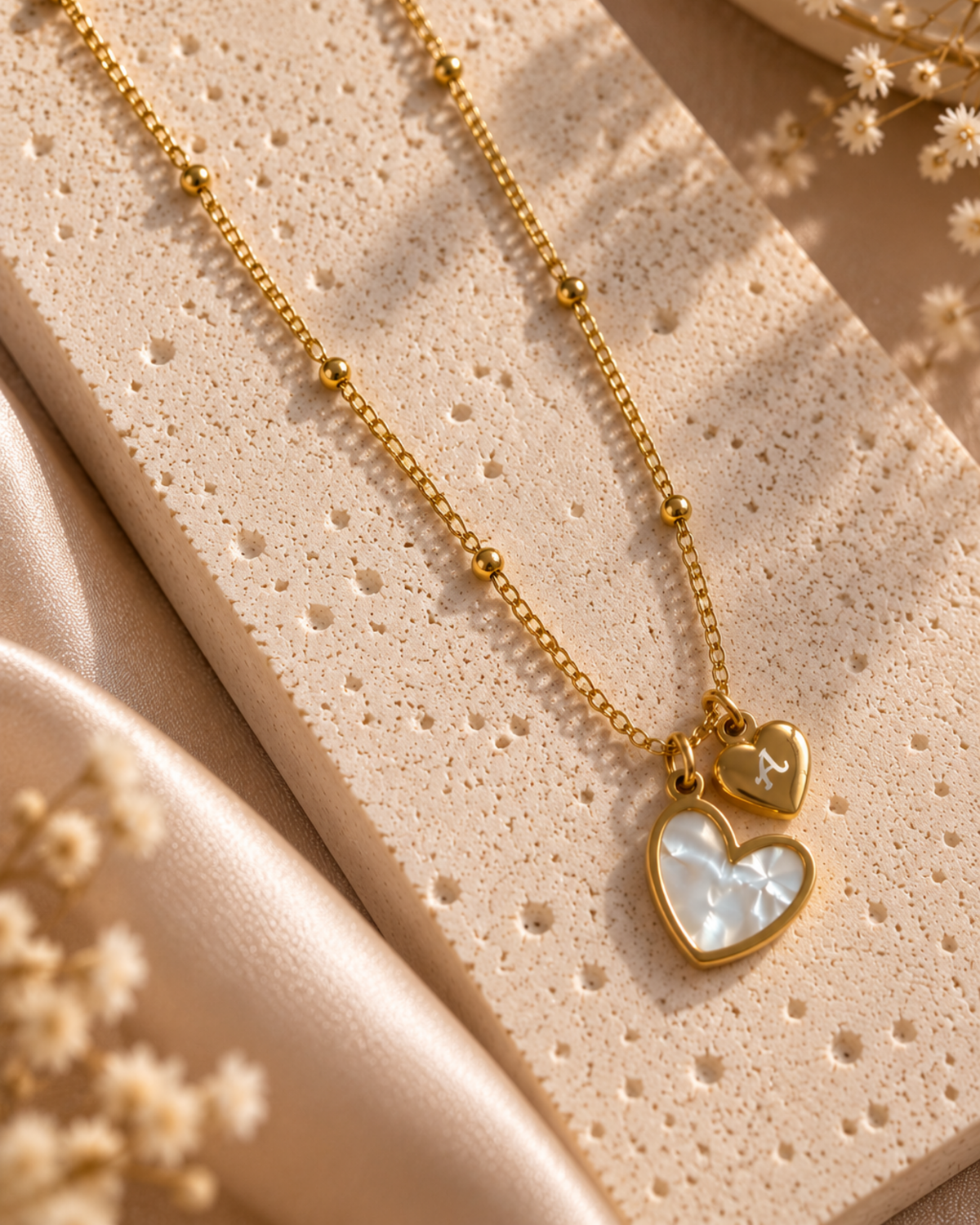 Double Heart Monogram Initial Necklace