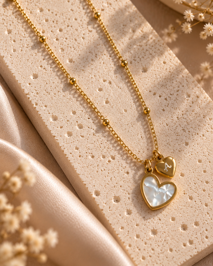 Double Heart Monogram Initial Necklace