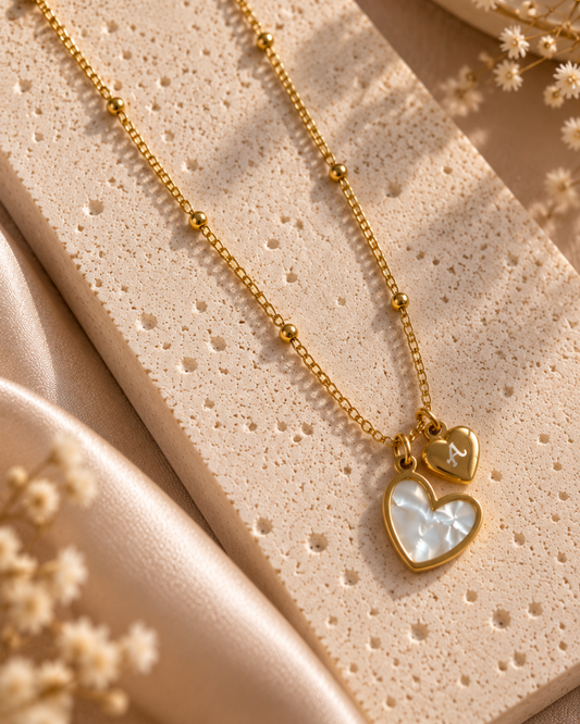 Double Heart Monogram Initial Necklace