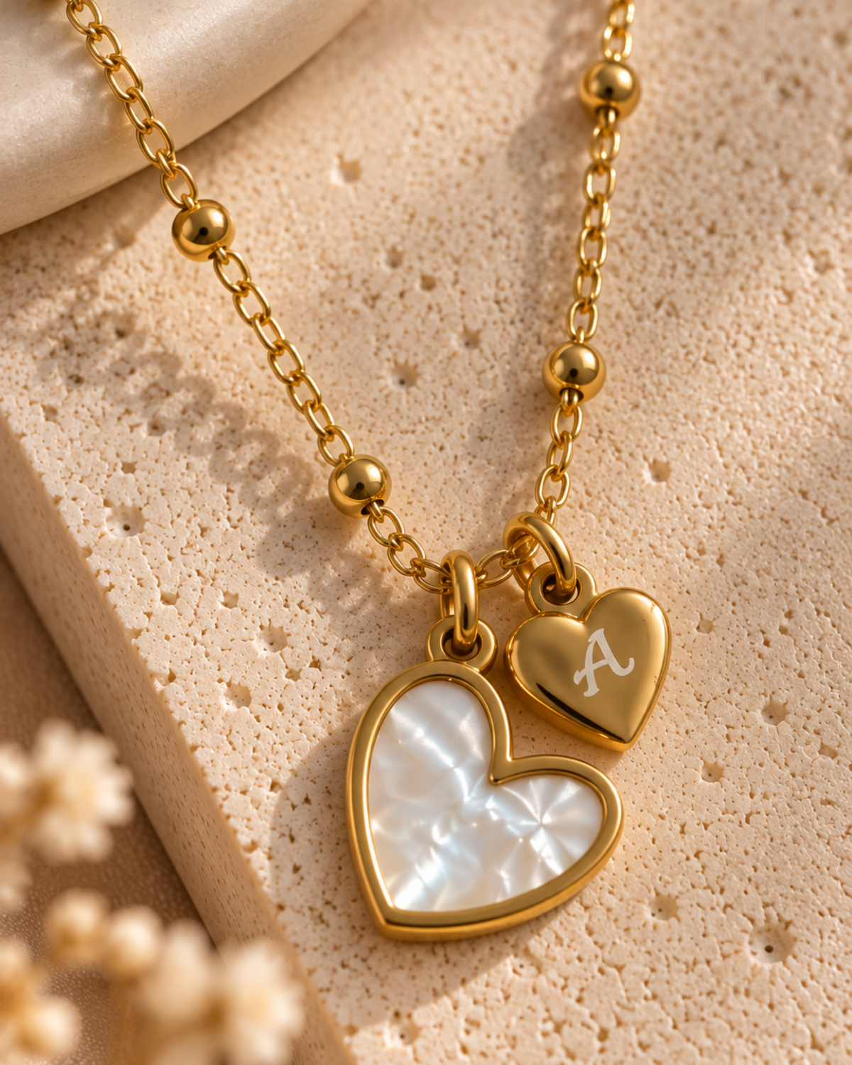 Double Heart Monogram Initial Necklace