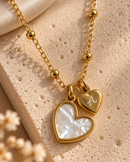 Double Heart Monogram Initial Necklace