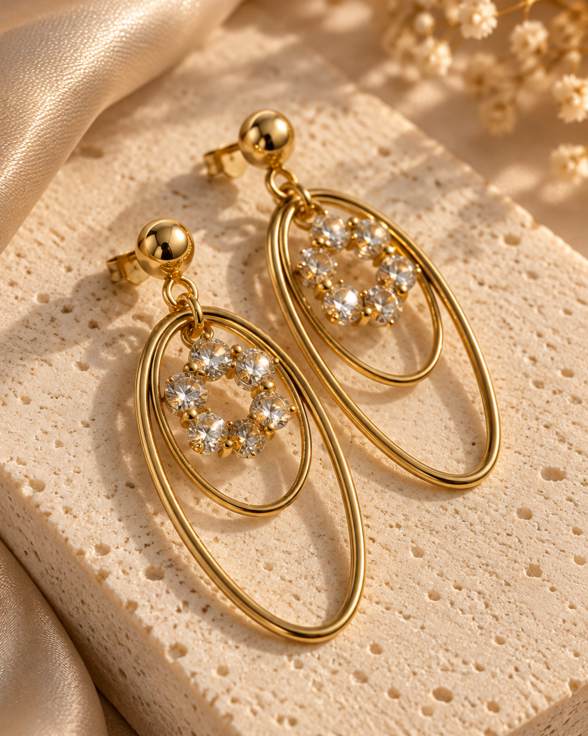 Oval Loop Crystal Cluster Earrings