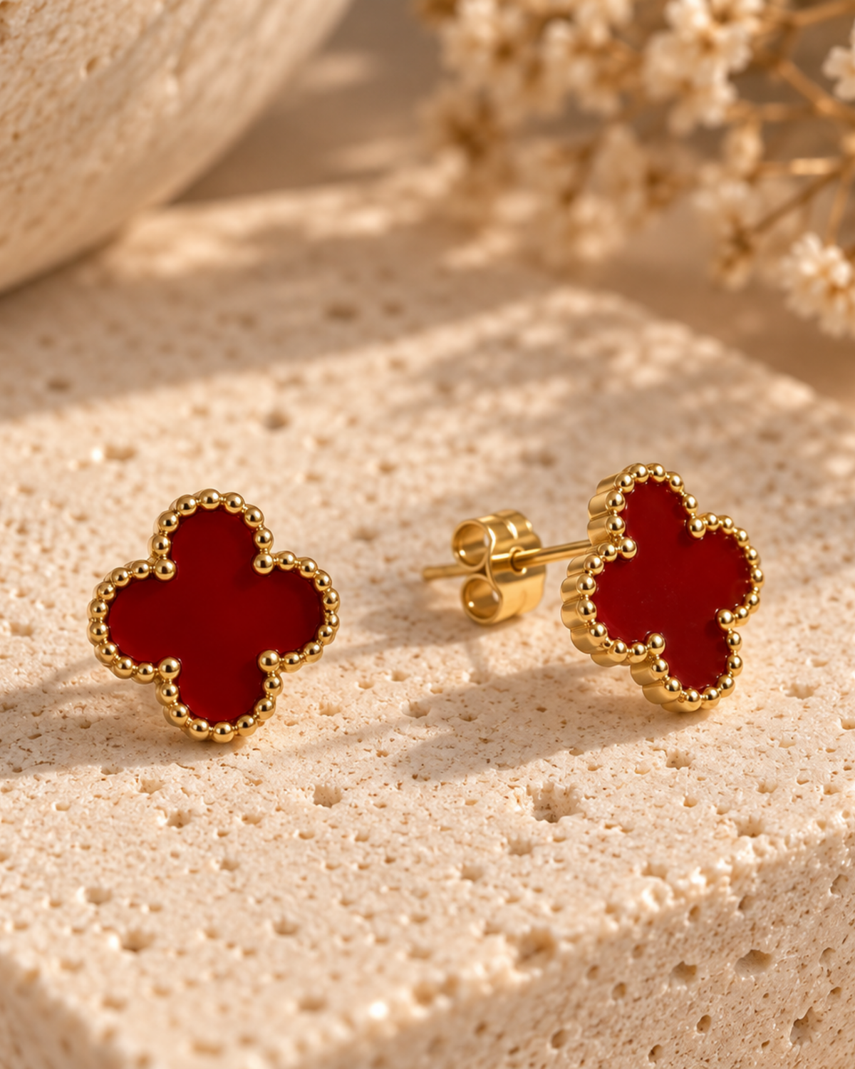 Carnelian Clover Stud Earrings
