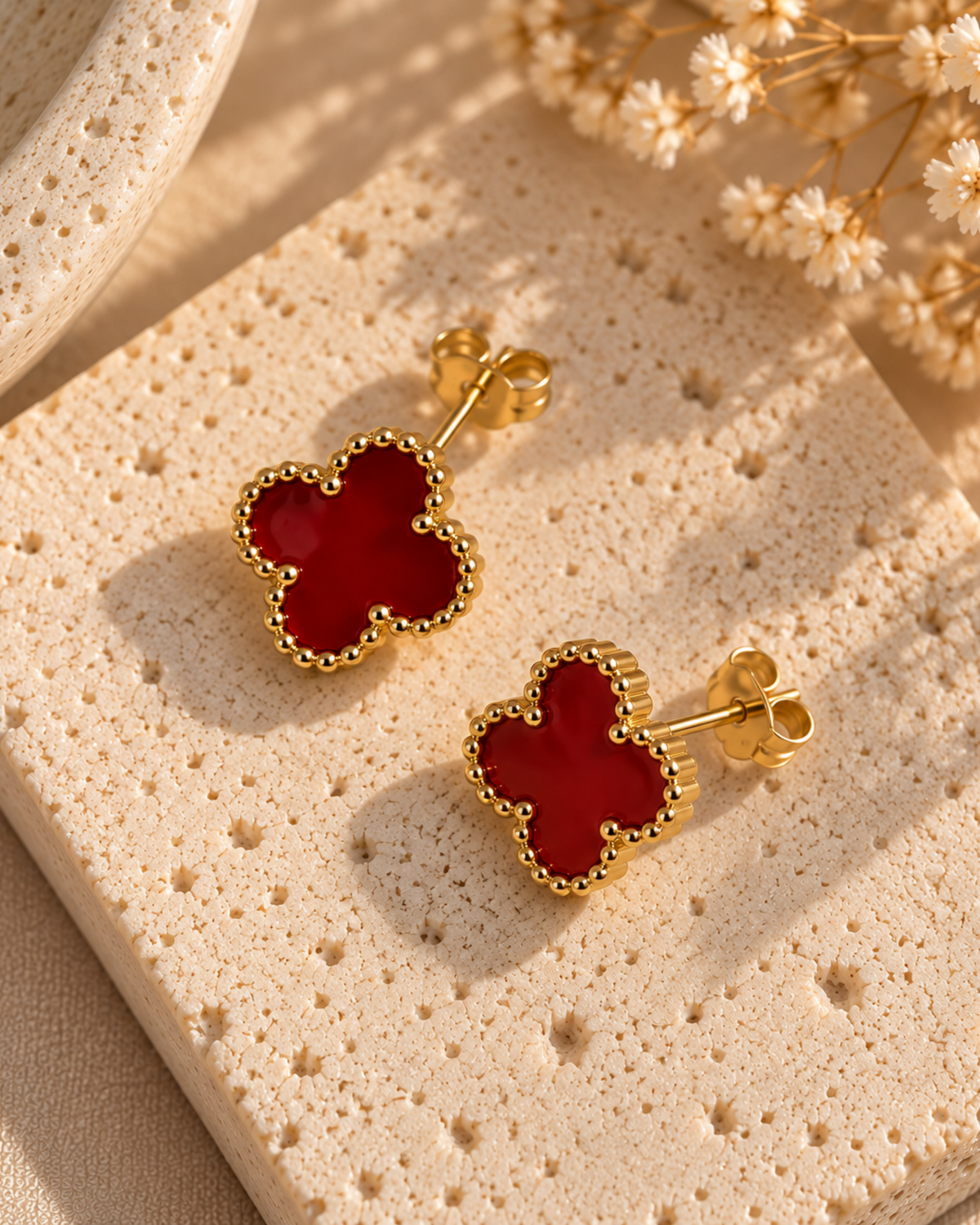 Carnelian Clover Stud Earrings