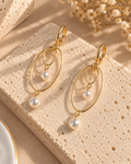 Double Oval Pearl Drop Earrings