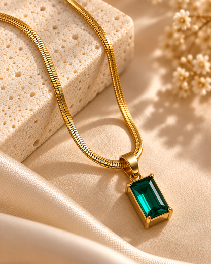 Emerald Solitaire Snake Chain Necklace