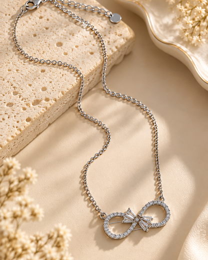 Silver Infinity Bow Pavé Necklace