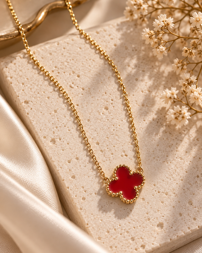 Carnelian Red Clover Pendant Necklace