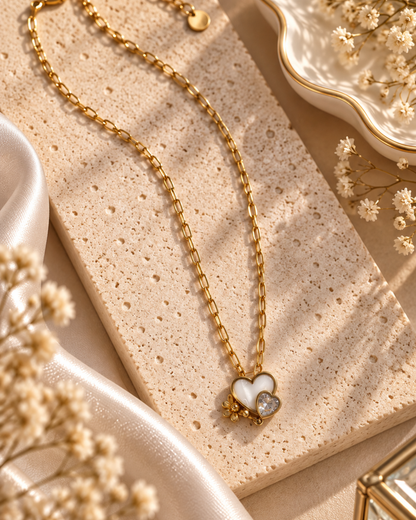 Mother of Pearl Heart Cluster Necklace