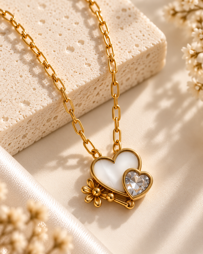 Mother of Pearl Heart Cluster Necklace