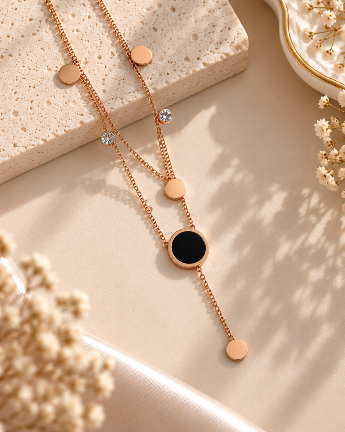 Layered Onyx Disc Y-Necklace