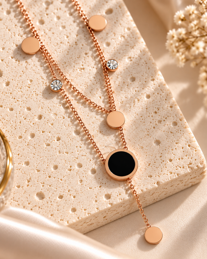 Layered Onyx Disc Y-Necklace