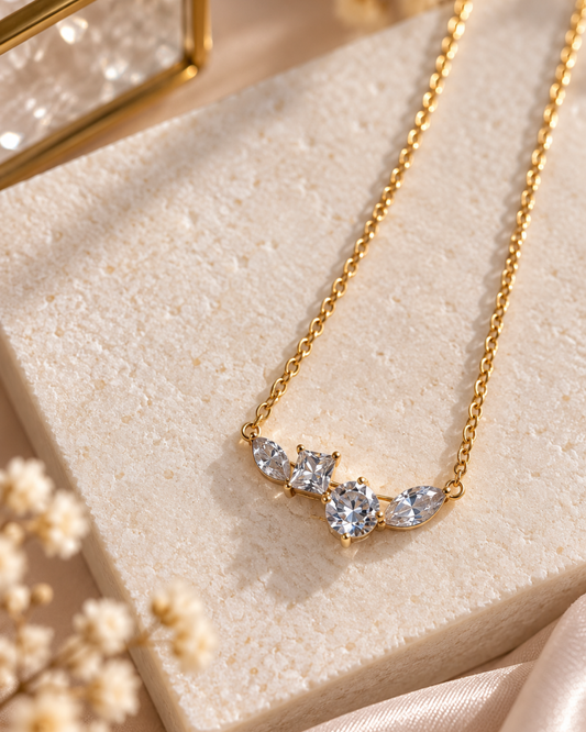 Curved Crystal Cluster Bar Necklace