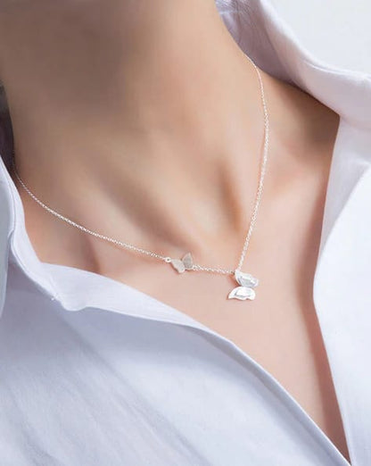 Twin Butterfly Rhodium Plated Necklace