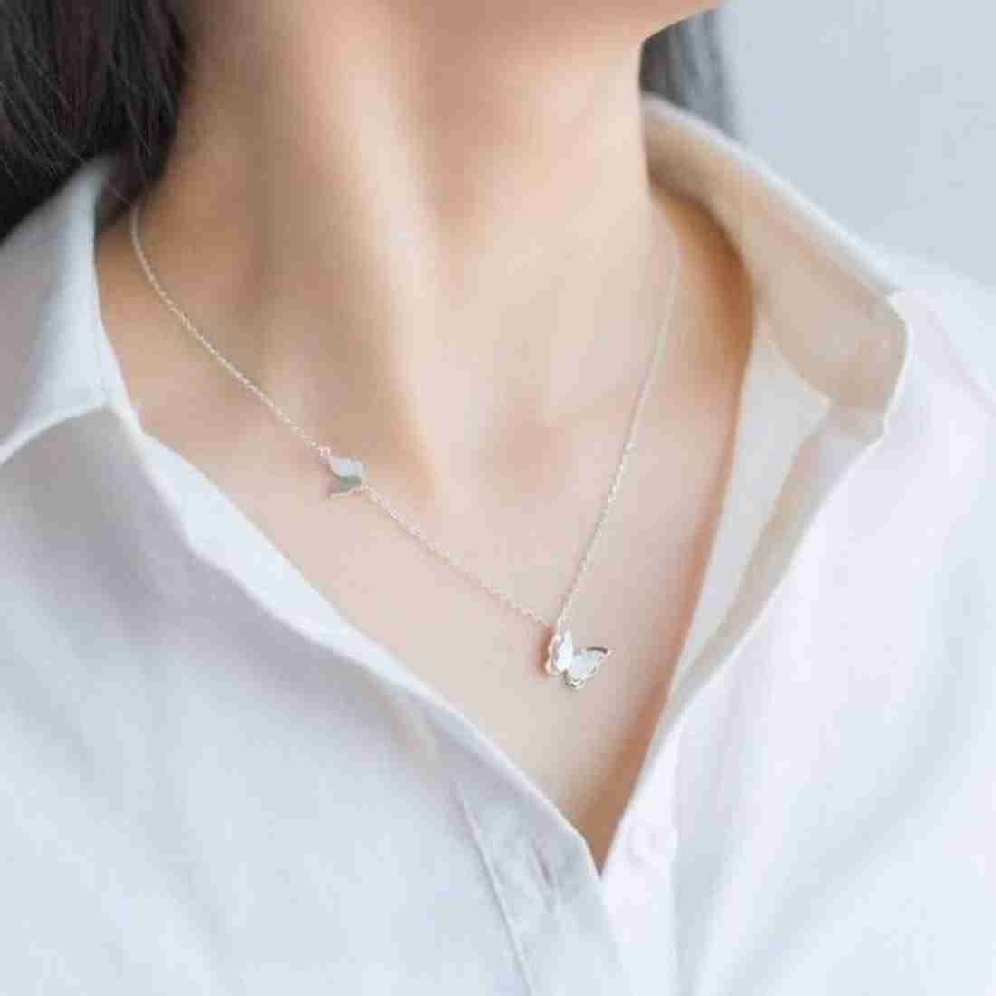 Twin Butterfly Rhodium Plated Necklace