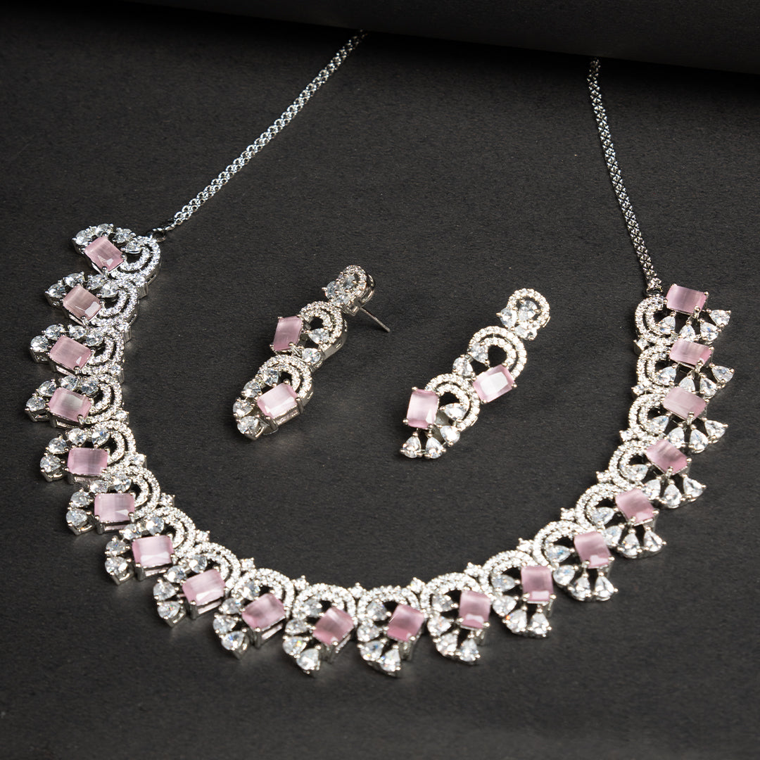 Infinite Swirl Radiance Necklace of Pink Colour with Earrings.