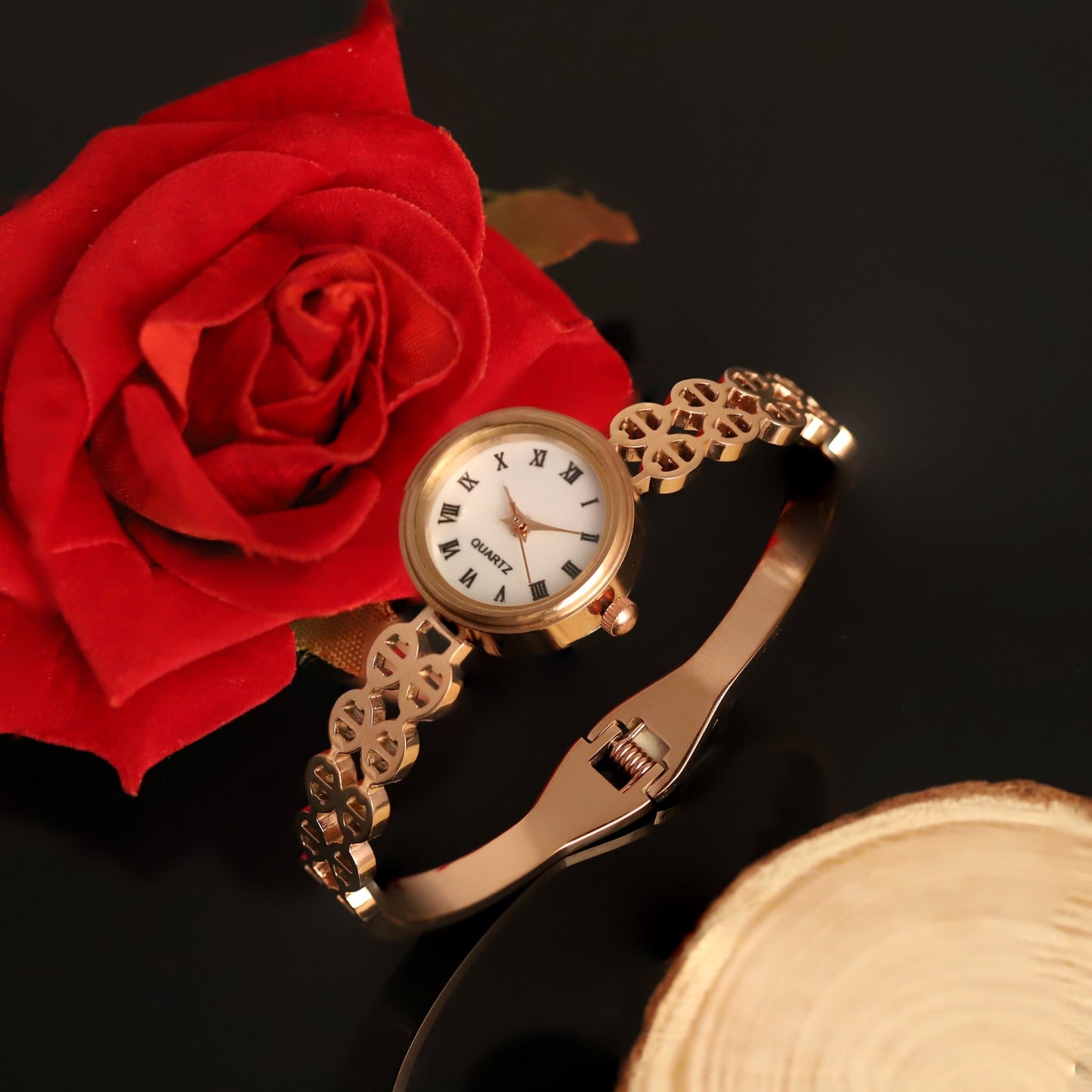 18K Rose Gold PVD Bangle Watch