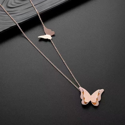 Twin Butterfly 18K PVD Gold Plated Necklace