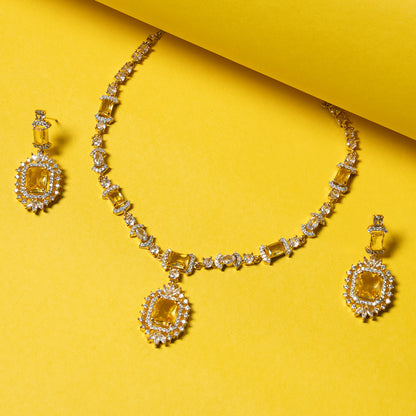 Starlit Symphony Necklace of Yellow Colour with Earrings.